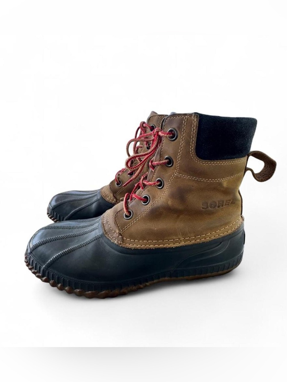 Sorel Brown and Black Waterproof Duck Boots with Red Laces
